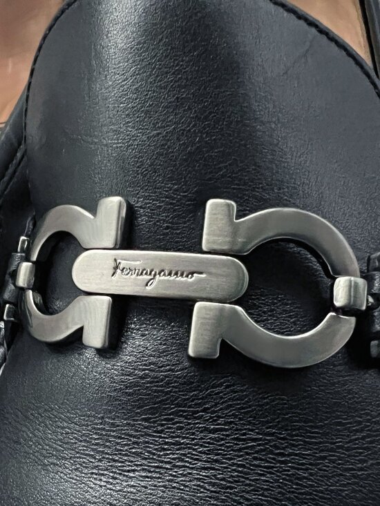 $995 Salvatore Ferragamo Mens THOMAS Black Shoes Gancini Silver Bit Loafers 11 D main image 4